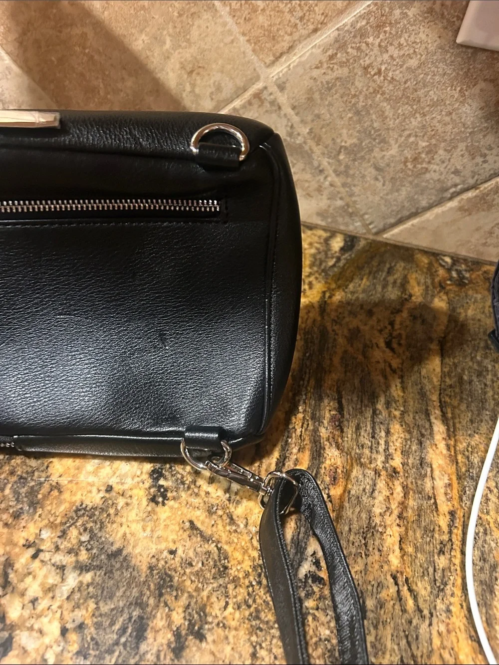 Black Leather Sling Bag -adjustable strap Unisex